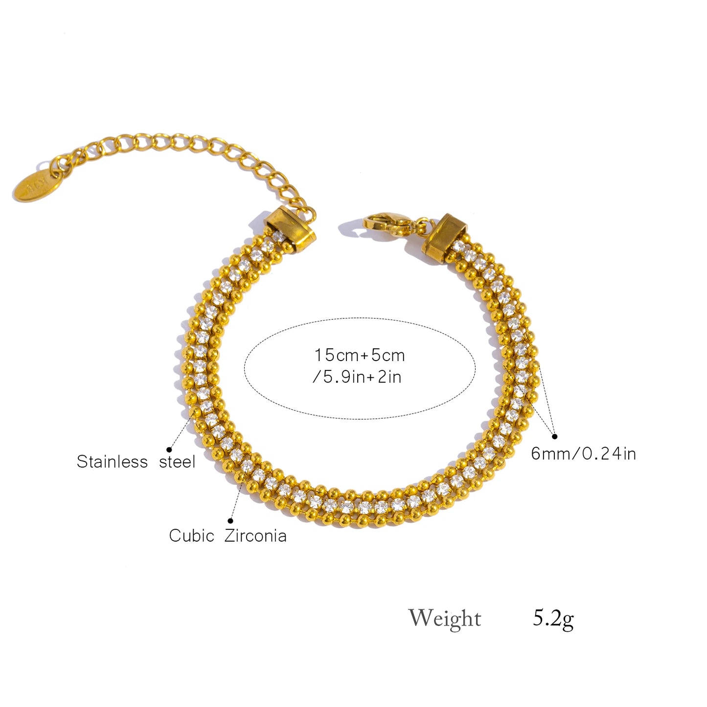 Triple Row Bracelet ✨CZ stones center row, 18K gold-plated stainless steel 💫.