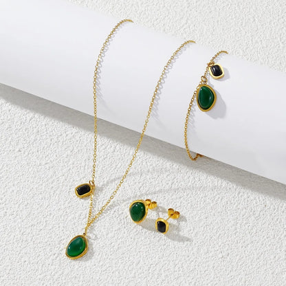 Emerald & Black Gemstone Double Pendant Necklace 💎✨