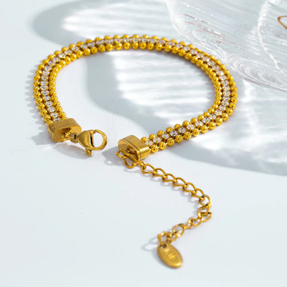 Triple Row Bracelet ✨CZ stones center row, 18K gold-plated stainless steel 💫.