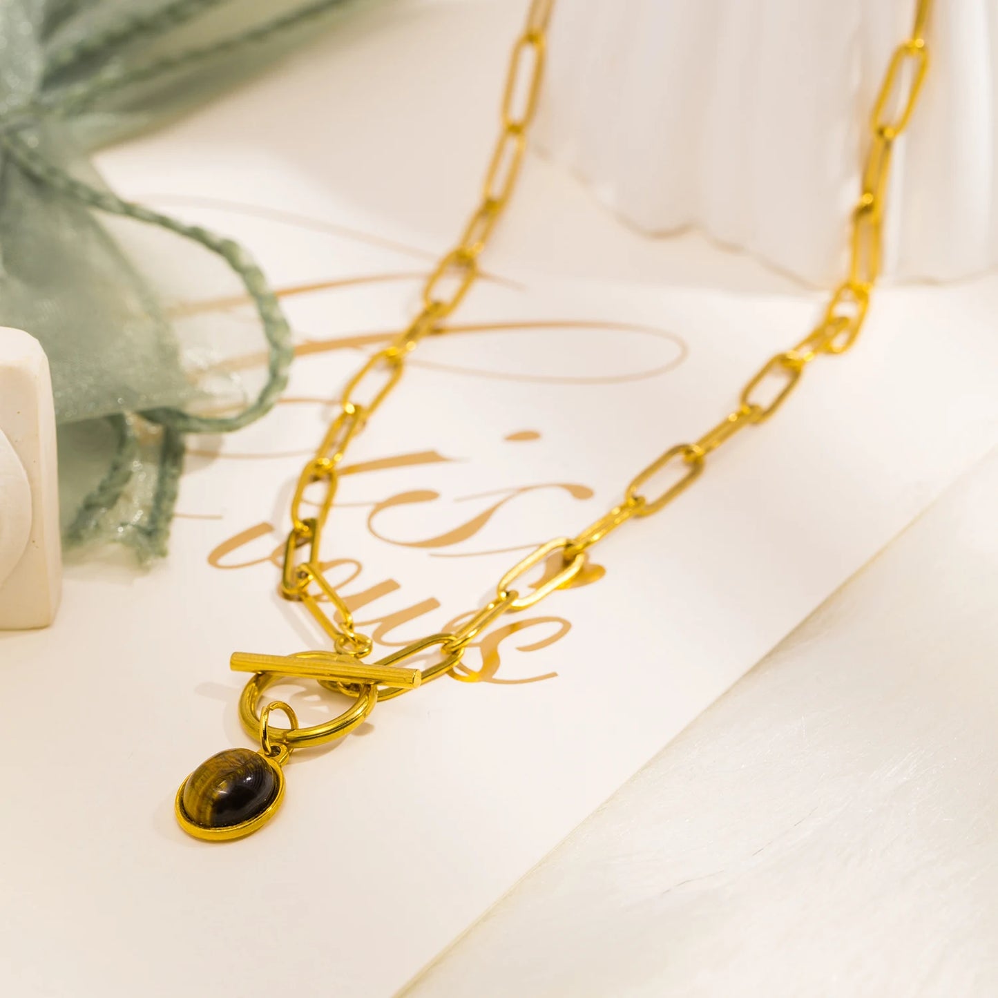 Trendy Tiger Eye Pendant Necklace 🐯Natural stone,