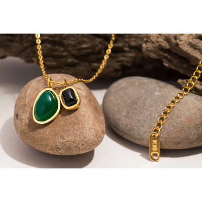 Emerald & Black Gemstone Double Pendant Necklace 💎✨