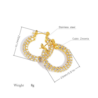French Classic Hoop Earrings 💫Full CZ, 18K gold-plated stainless steel ✨.