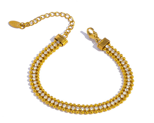 Triple Row Bracelet ✨CZ stones center row, 18K gold-plated stainless steel 💫.