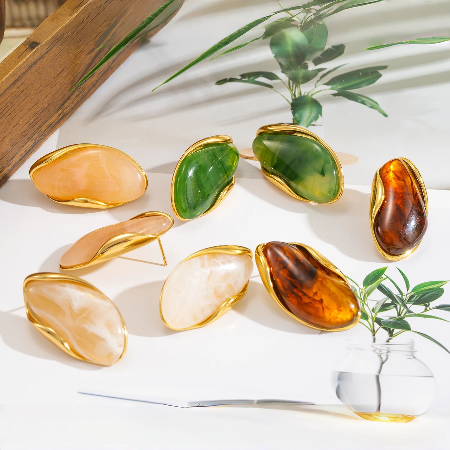 Resin Geometric Stud Earrings 🎨18K gold-plated stainless steel ✨.