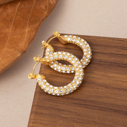 French Classic Hoop Earrings 💫Full CZ, 18K gold-plated stainless steel ✨.