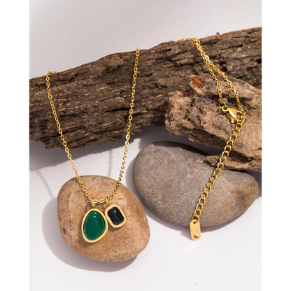 Emerald & Black Gemstone Double Pendant Necklace 💎✨