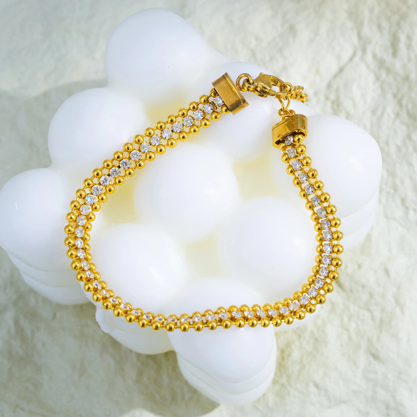 Triple Row Bracelet ✨CZ stones center row, 18K gold-plated stainless steel 💫.