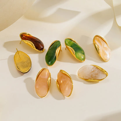 Resin Geometric Stud Earrings 🎨18K gold-plated stainless steel ✨.