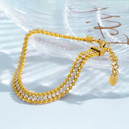 Triple Row Bracelet ✨CZ stones center row, 18K gold-plated stainless steel 💫.