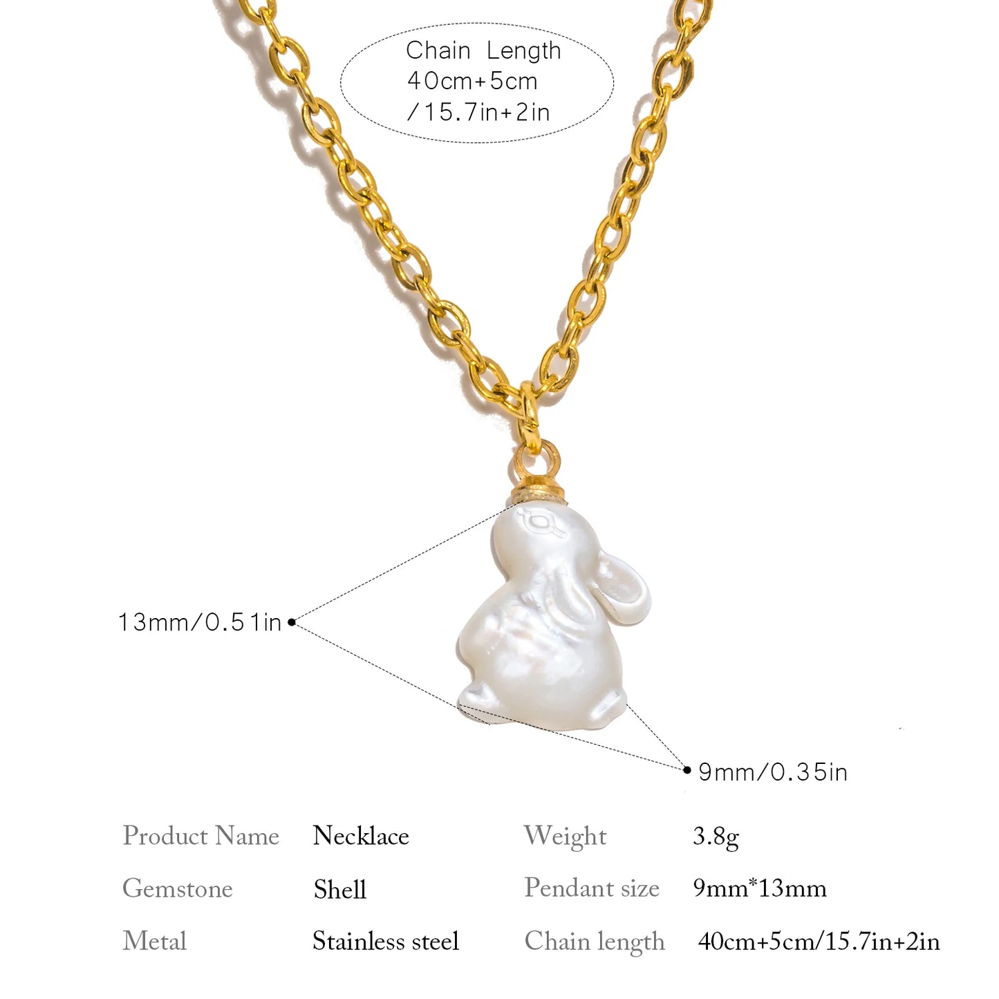 Natural Shell Rabbit Pendant Necklace 🐇