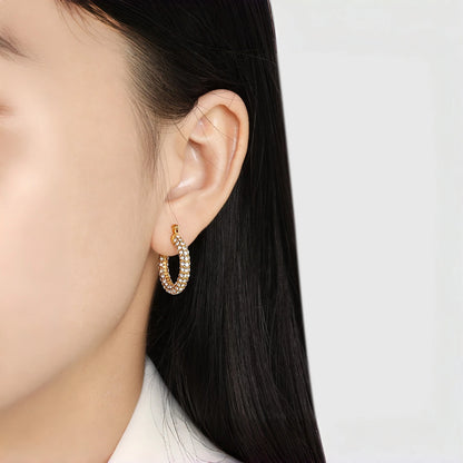 French Classic Hoop Earrings 💫Full CZ, 18K gold-plated stainless steel ✨.