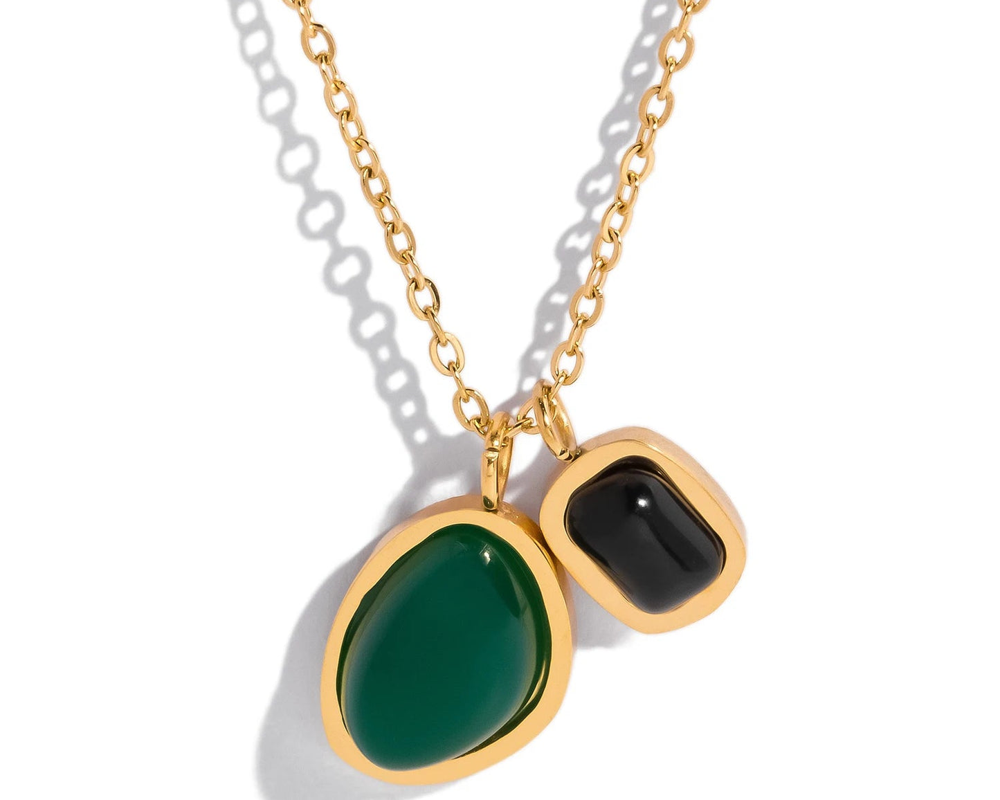 Emerald & Black Gemstone Double Pendant Necklace 💎✨